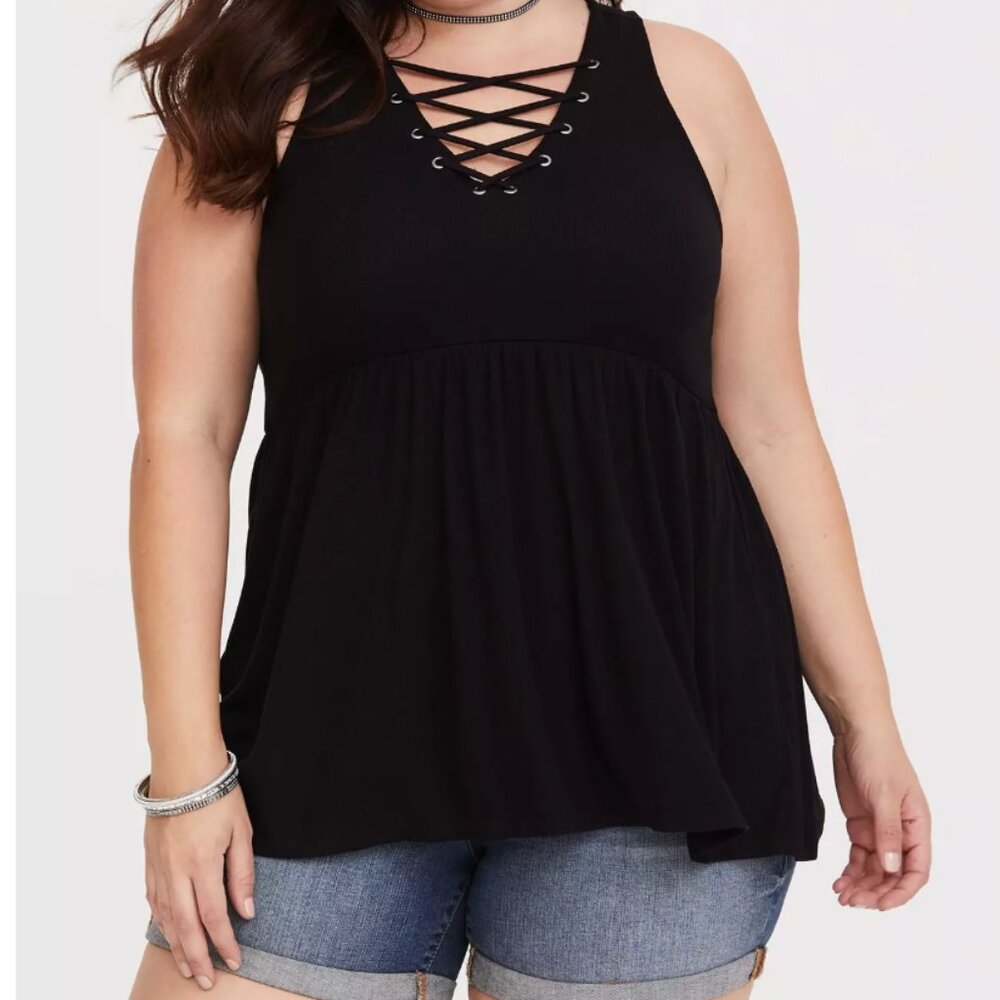 GUC Torrid Black Lattice Ribbed Peplum Tank